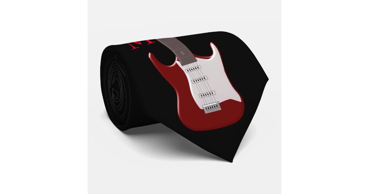 Monogrammed Red Electric Guitar Neck Tie Zazzle