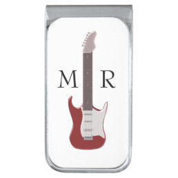 Monogrammed Red Electric Guitar Silver Finish Money Clip