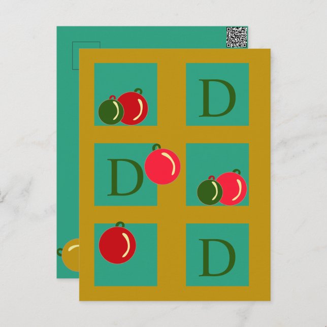 Monogrammed Red, Green, Gold Christmas Ornaments Postcard (Front/Back)