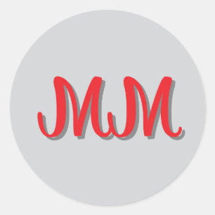 Monogrammed Red Grey Calligraphy Classic Round Sticker