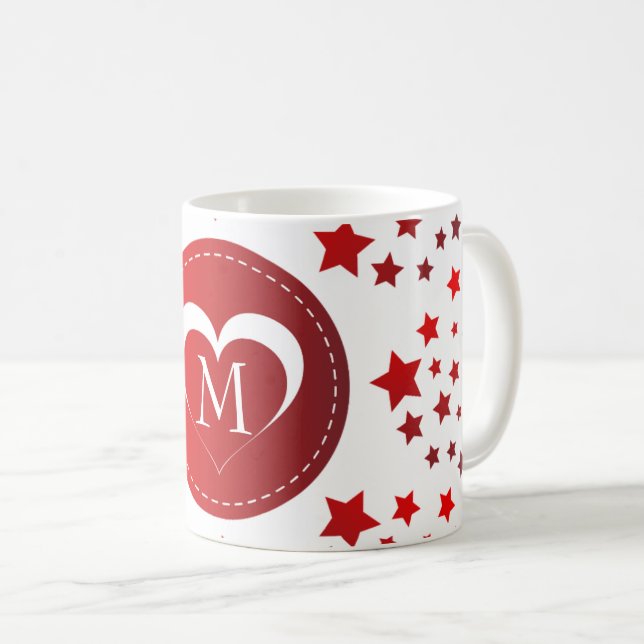 Monogrammed Red Heart And Stars Coffee Mug (Front Right)