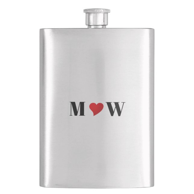 Monogrammed red heart custom couple initials flask (Front)