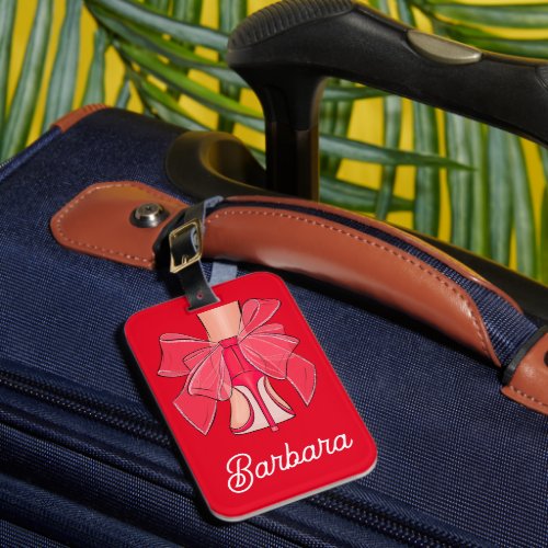 Monogrammed Red High Heel Luggage Tag