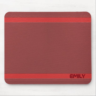 Monogrammed Red Leather Look Mouse Pad