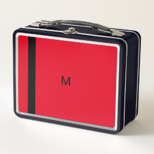 Monogrammed Red Modern Stylish Metal Lunch Box