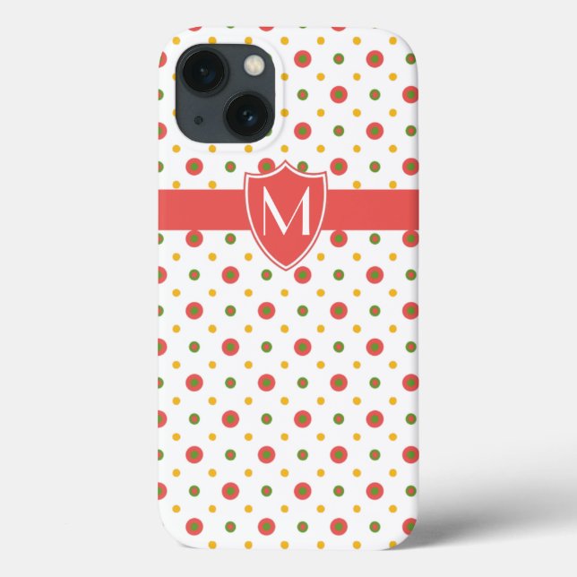 Monogrammed Red on White Polka Dots iPad Mini Case (Back)