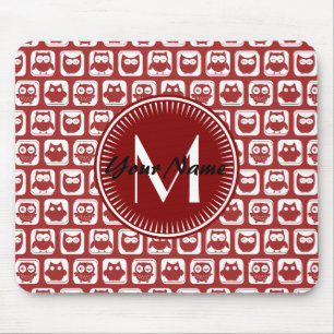 Monogrammed Red Owls, Personalized Name Mouse Pad