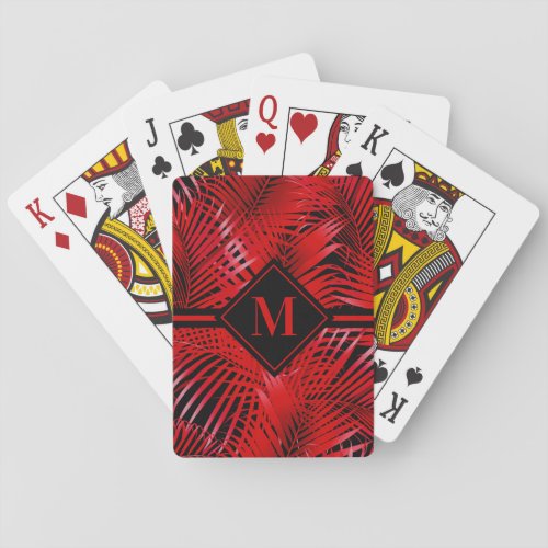 Monogrammed Red Palm Playing Cards