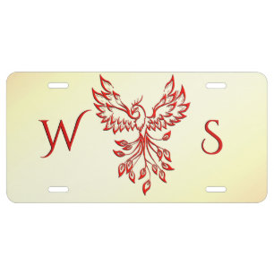 Monogrammed Red Phoenix Rises License Plate