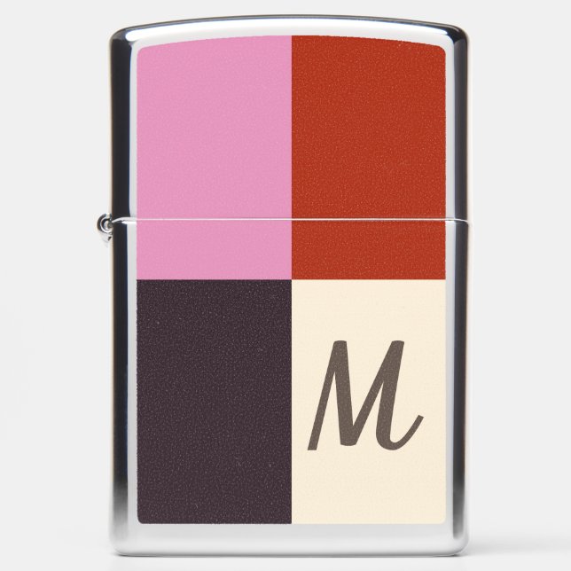 Monogrammed Red Pink Eggplant Ivory Zippo Lighter (Front)