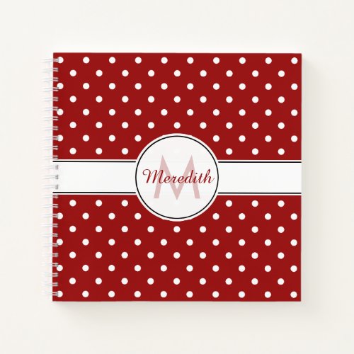 Monogrammed Red Polka Dots Pattern Notebook