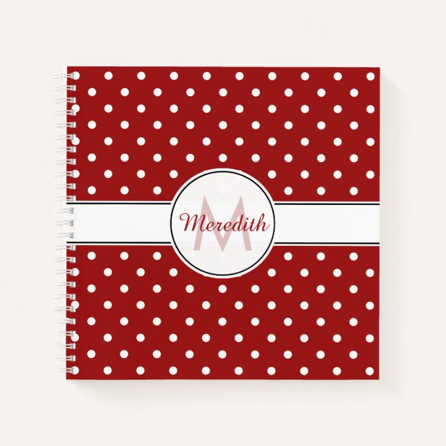 Monogrammed Red Polka Dots Pattern Notebook (Front)