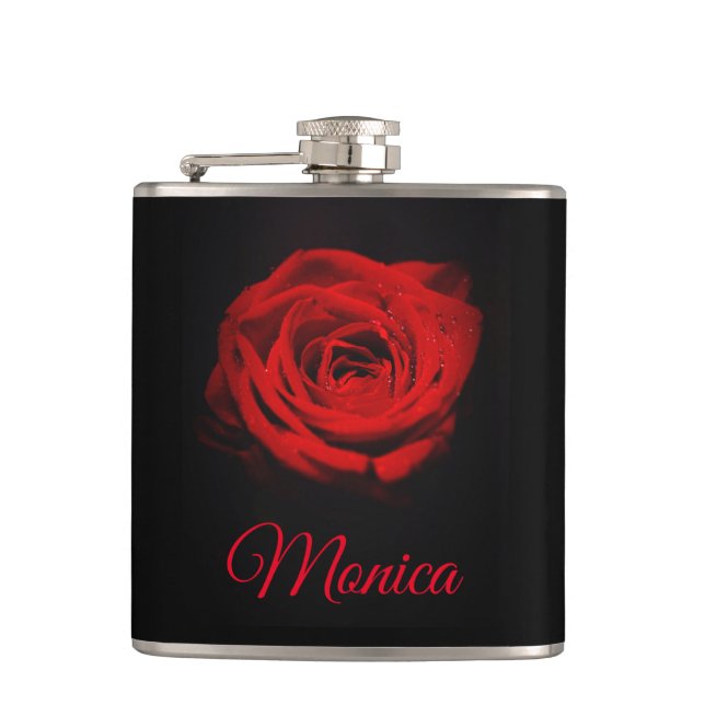 Monogrammed Red Rose Flask (Front)