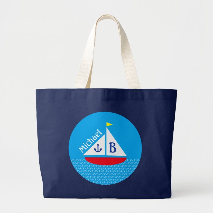 Monogrammed Red Sailboat Marine Nautical Blue Sea Bags