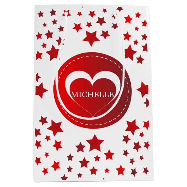 Monogrammed Red Stars An Heart Medium Gift Bag (Front)