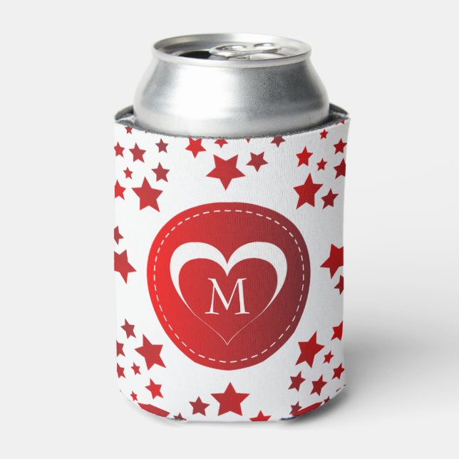 Monogrammed Red Stars And Heart Can Cooler (Can Front)