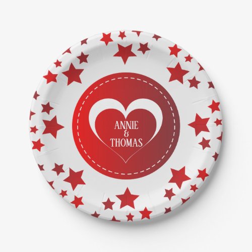 Monogrammed Red Stars And Heart Paper Plates