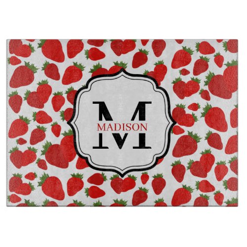 Monogrammed Red Strawberry Pattern Cutting Board