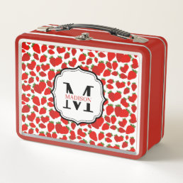 Monogrammed Red Strawberry Pattern  Metal Lunch Box