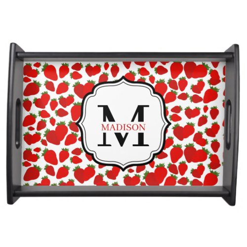 Monogrammed Red Strawberry Pattern  Serving Tray