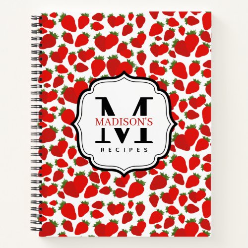 Monogrammed Red Strawberry Recipes Cookbook Notebook