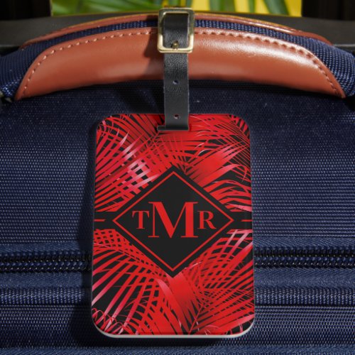 Monogrammed Red Tropical Palm Luggage Tag