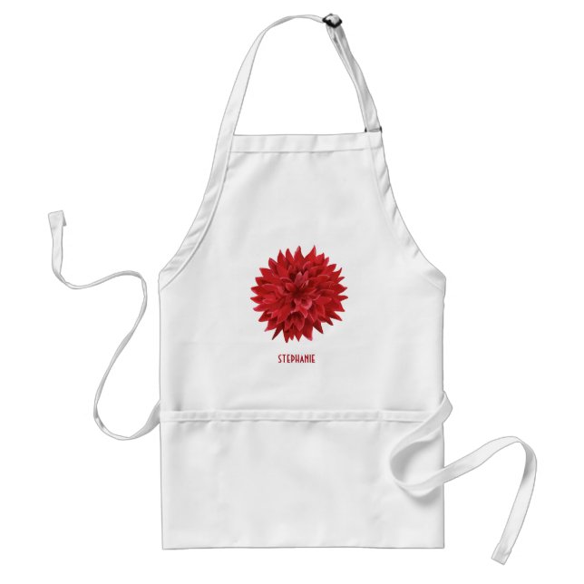Monogrammed Red Watercolor Flower Adult Apron (Front)