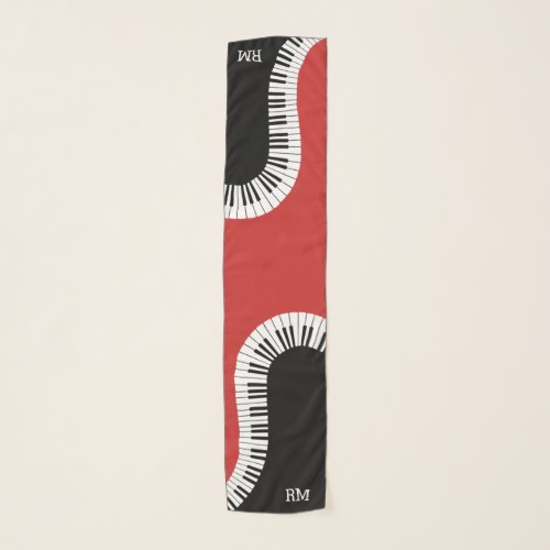 Monogrammed red white and black piano design scarf