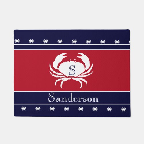 Monogrammed Red White Black Crab Kitchen Rug