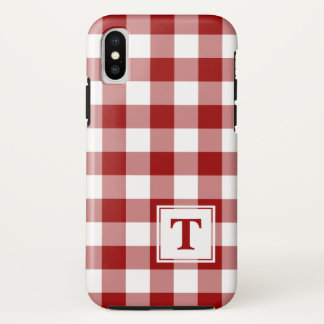 Monogrammed Red White Buffalo Check Pattern iPhone XS Case