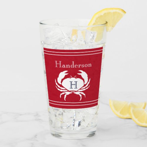 Monogrammed Red White Crab Nautical  Glass