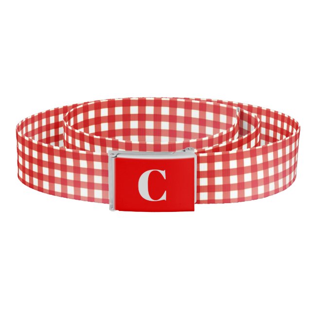 Monogrammed Red/White Gingham Belt (Coil)