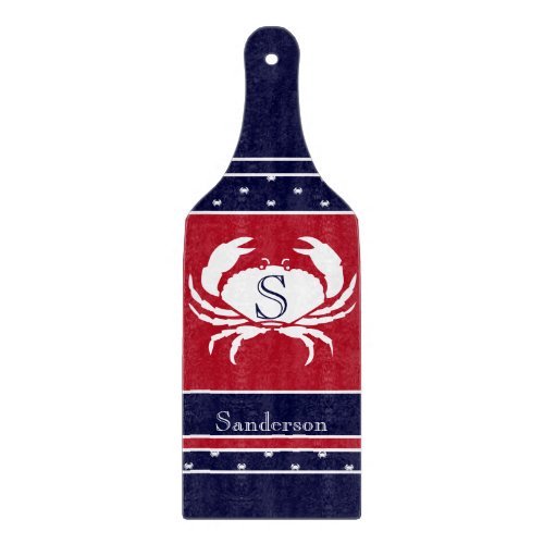 Monogrammed Red White Navy Blue Crab Nautical Cutting Board