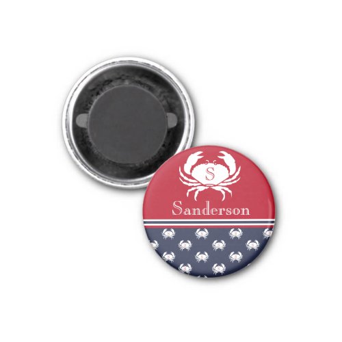 Monogrammed Red White Navy Blue Crab Nautical   Ma Magnet