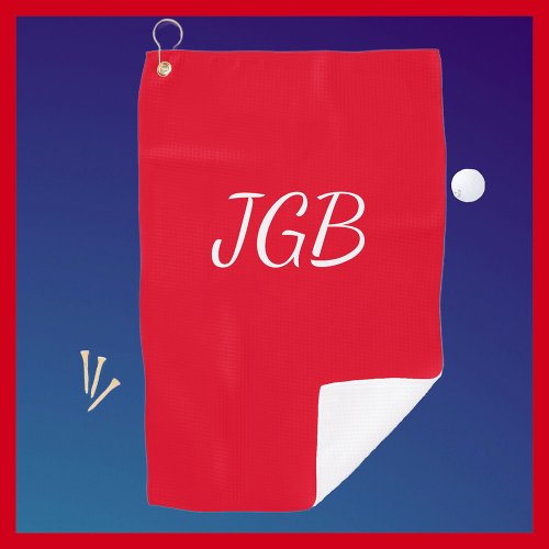 Monogrammed Red White or Choose Color Background Golf Towel