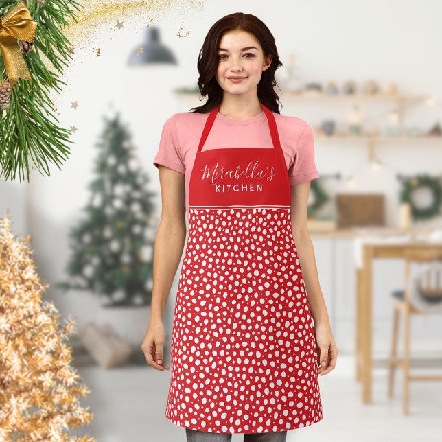 Monogrammed Red White Polka Dots Christmas Apron (Creator Uploaded)