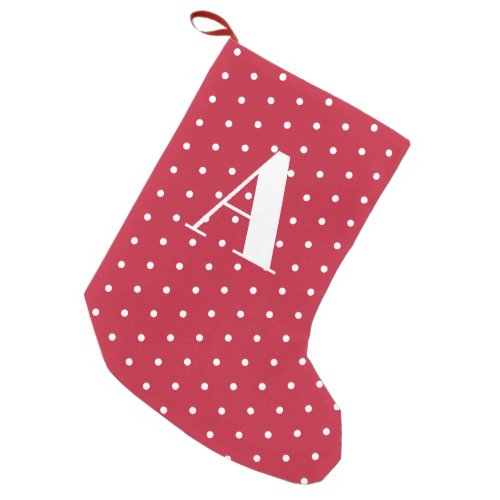 Monogrammed Red  White Polka Dots Small Christmas Stocking