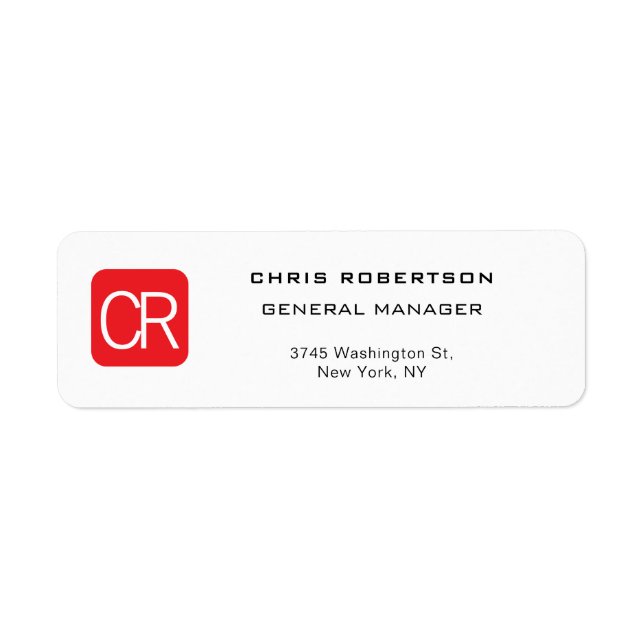 Monogrammed Red White Professional Plain Label (Front)