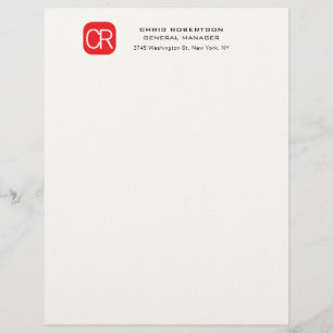 Monogrammed Red White Professional Plain Letterhead
