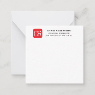 Monogrammed Red White Professional Plain Note Card