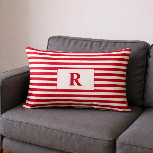 Monogrammed Red/White Stripes Lumbar Pillow