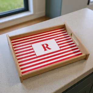 Monogrammed Red/White Stripes Serving Tray