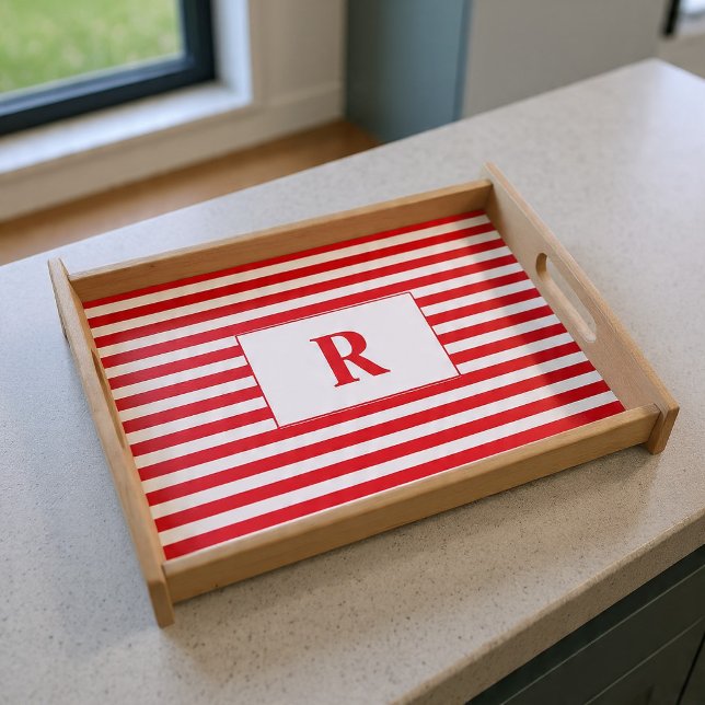 Monogrammed Red/White Stripes Serving Tray (Creator Uploaded)
