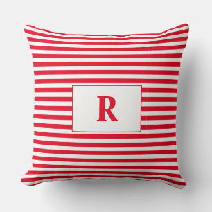Monogrammed Red/White Stripes Throw Pillow