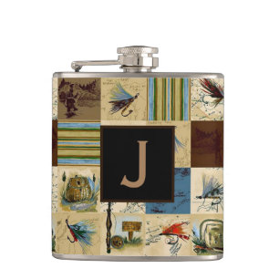 Monogrammed Reel Men Fishing Flask