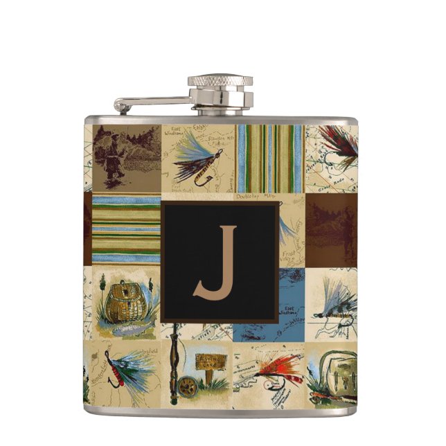 Monogrammed Reel Men Fishing Flask (Front)