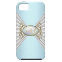 Monogrammed Regal Elegant Blue White Pearl Gold iPhone SE/5/5s Case