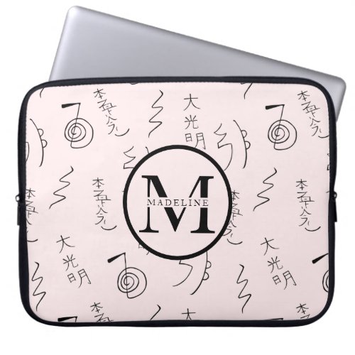 Monogrammed Reiki Healing Symbols Pattern Initial  Laptop Sleeve
