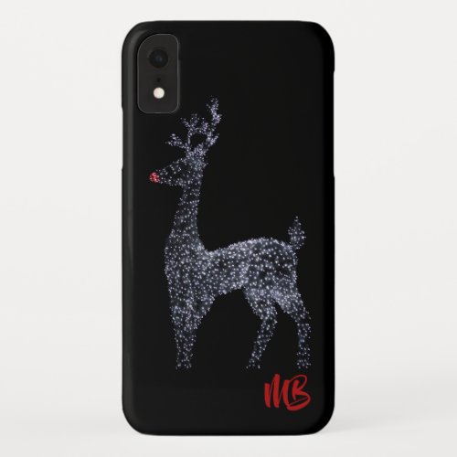 Monogrammed Reindeer Christmas Lights  Holidays iPhone XR Case