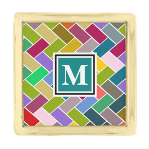 Monogrammed Repeating Brick Pattern Gold Finish Lapel Pin